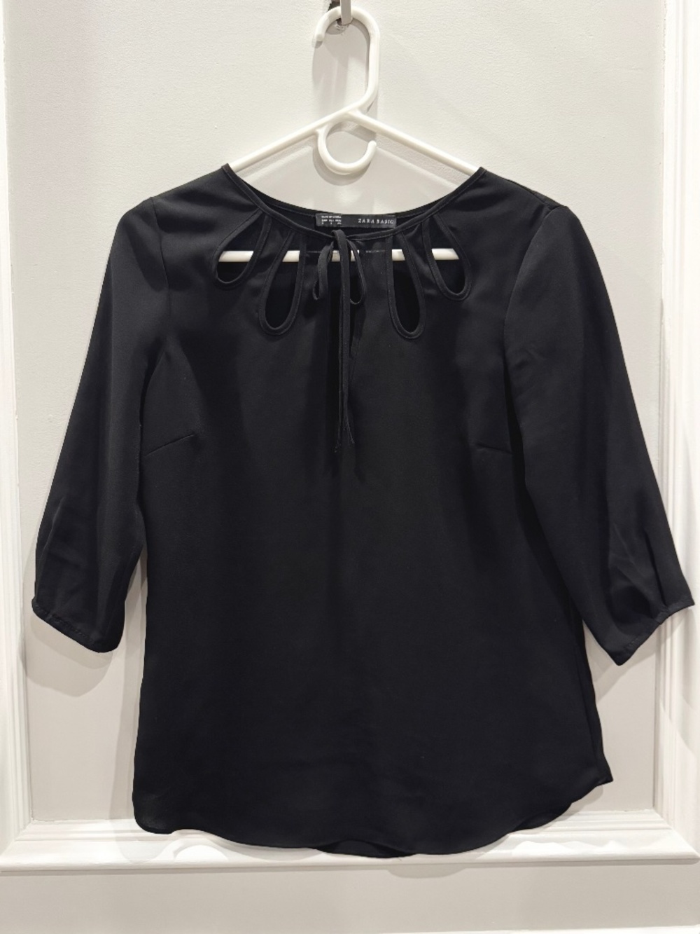 Zara Black Petal Cut Neckline Elegant Work Blouse Small